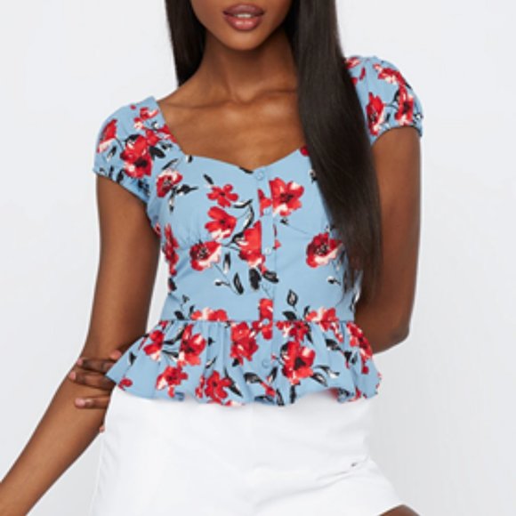 Floral Button-Up Peplum Blouse - Picture 1 of 2